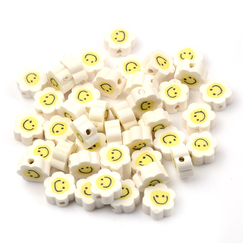 30 kom/Part Bijeli smajli uzorci Cvijeće Perle od polimerske gline Rasuti čips Razmak perle za izradu nakita DIY dodaci za narukvice