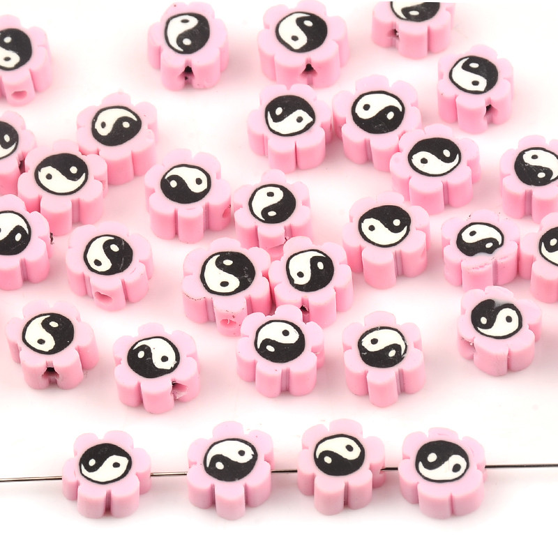 Tai Chi uzorak Ružičasto cvijeće Perle od polimerske gline Rasute perle s odstojnicima za izradu nakita Dodaci za DIY narukvice