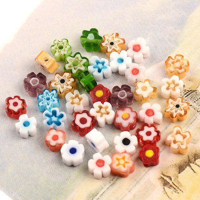 Otprilike 5-6 mm nepravilne pljosnate cvjetne perle, višebojne lampwork staklene perle za izradu nakita, narukvica, naušnica, DIY ručni rad