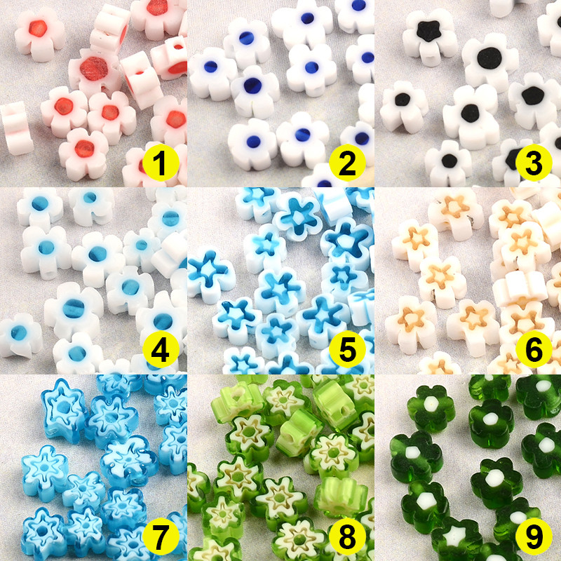 Otprilike 5-6 mm nepravilne pljosnate cvjetne perle, višebojne lampwork staklene perle za izradu nakita, narukvica, naušnica, DIY ručni rad