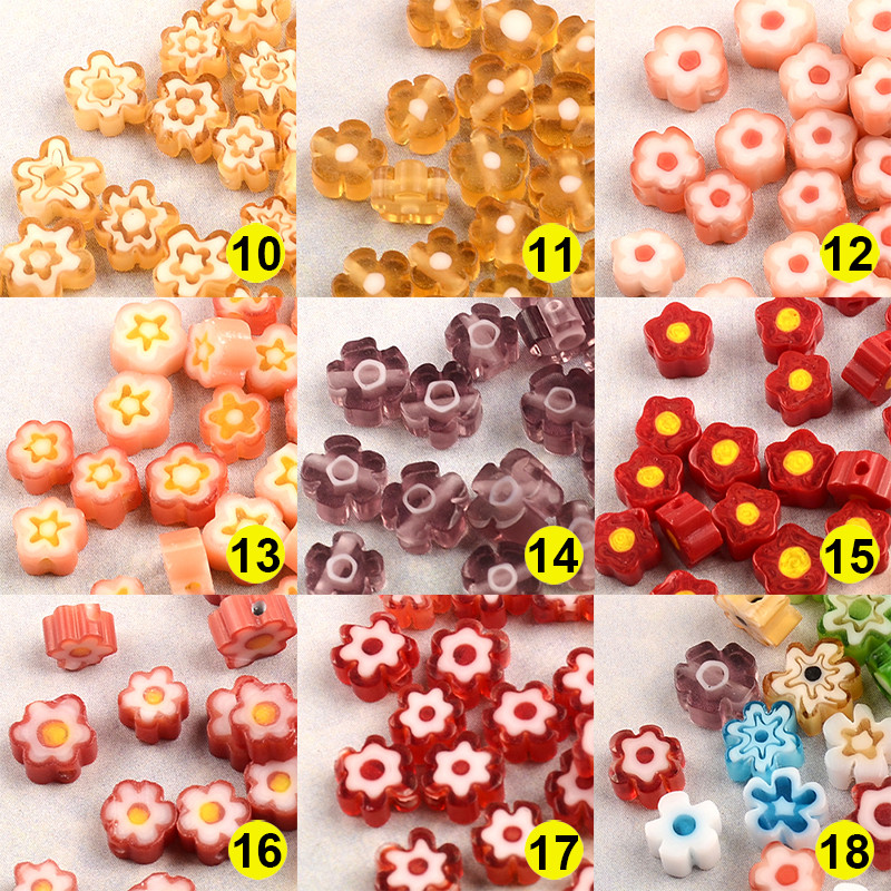 Otprilike 5-6 mm nepravilne pljosnate cvjetne perle, višebojne lampwork staklene perle za izradu nakita, narukvica, naušnica, DIY ručni rad