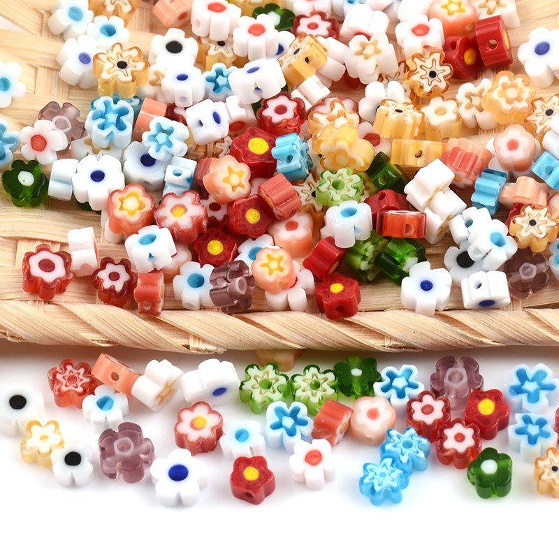 Otprilike 5-6 mm nepravilne pljosnate cvjetne perle, višebojne lampwork staklene perle za izradu nakita, narukvica, naušnica, DIY ručni rad