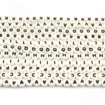 8 мм черни и бели кръгли плоски букви от азбука, керамични мъниста, висулка, порцеланови мъниста за изработка на бижута Направи си част от аксесоари
