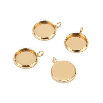 50 бр. 12 мм златна тава за висулки от неръждаема стомана, кръгли стъклени кабошони, празни рамки за изработка на бижута Направи си сам подарък