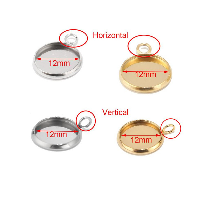 50 db 12 mm-es arany medáltartó rozsdamentes acél kerek üveg cabochon üres keretek barkács ékszerek készítéséhez