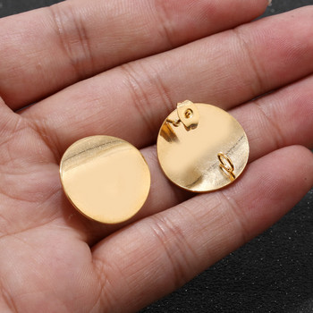 40 бр. 18 мм златни кухи кръгли дискови стойки за уши, 18-каратово златно оттенък от неръждаема стомана, геометричен диск Компоненти за обеци Хипоалергенни