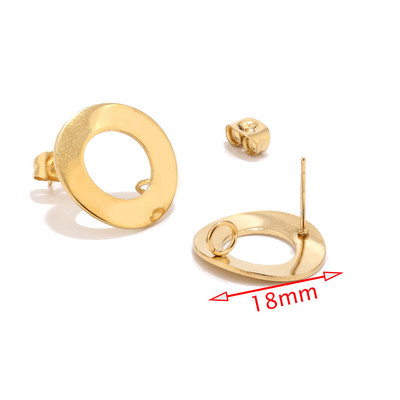 40db 18mm-es arany üreges kerek lemezes fülbevalók 18K arany tónusú rozsdamentes acél geometrikus lemez fülbevaló alkatrészek hipoallergén