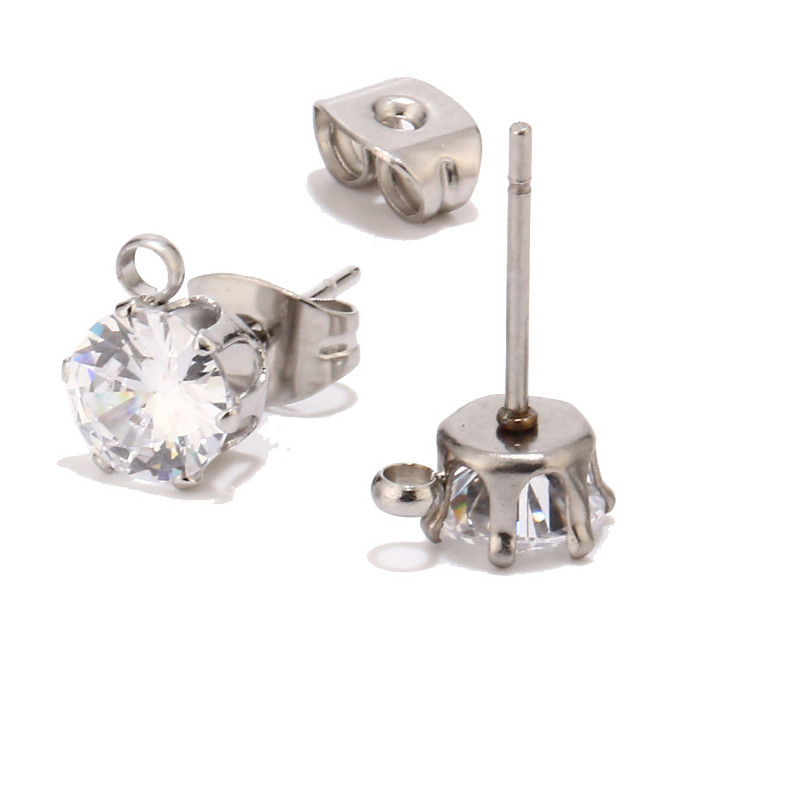 50 kom/lot Kubni cirkonski štapić za uho s omčom, 6 mm nalazi za naušnice od nehrđajućeg čelika za DIY izradu hipoalergenih naušnica