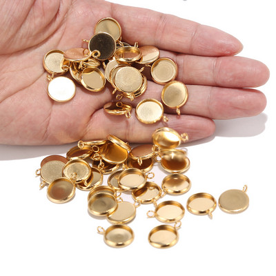 50 bucăți 12 mm din oțel inoxidabil setare baze verticale Cabochon rotund Cameo tavă de bază lunetă necompletat colier pandantiv aur bijuterii DIY