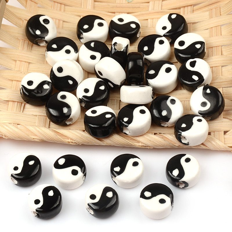 10 kom/lot Keramičke perle Tai Chi Gossip Drevni stil Ravne okrugle razmaknice Perle Narukvica Diy Dodaci za nakit Veleprodaja