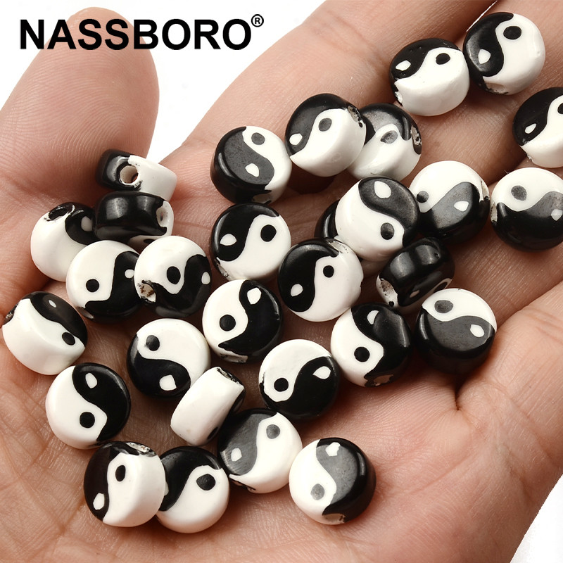 10 kom/lot Keramičke perle Tai Chi Gossip Drevni stil Ravne okrugle razmaknice Perle Narukvica Diy Dodaci za nakit Veleprodaja