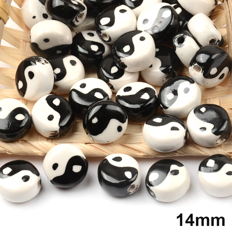 10 kom/lot Keramičke perle Tai Chi Gossip Drevni stil Ravne okrugle razmaknice Perle Narukvica Diy Dodaci za nakit Veleprodaja