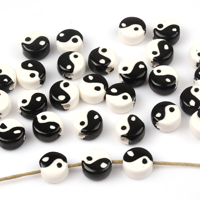 10 kom/lot Keramičke perle Tai Chi Gossip Drevni stil Ravne okrugle razmaknice Perle Narukvica Diy Dodaci za nakit Veleprodaja