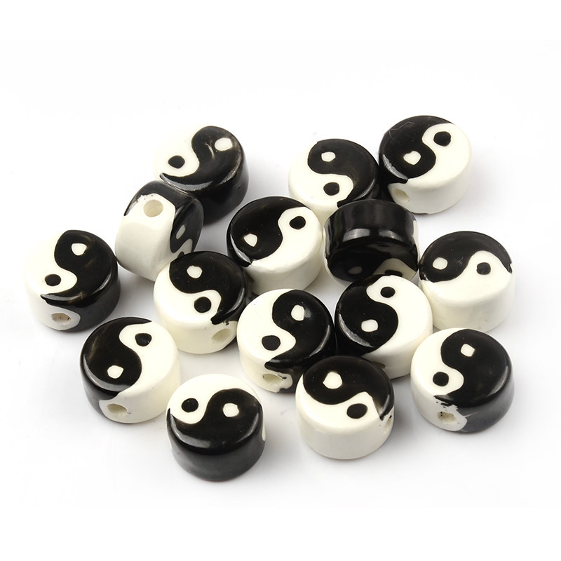 10 kom/lot Keramičke perle Tai Chi Gossip Drevni stil Ravne okrugle razmaknice Perle Narukvica Diy Dodaci za nakit Veleprodaja