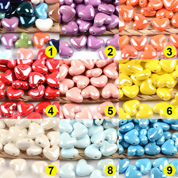 15 мм многоцветни керамични мъниста във формата на сърце, порцеланови мъниста с квадратна кръстосана дупка, мъниста за изработка на бижута, гривна, колие, талисмани, 2 мм дупка