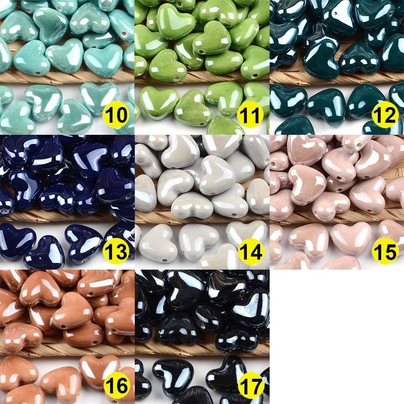 15 mm-es többszínű szív alakú kerámia gyöngyök porcelán négyzet alakú keresztlyukú gyöngyök ékszerkészítéshez karkötő nyaklánc varázslatok 2 mm-es lyuk
