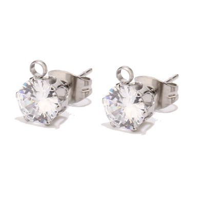 10 kom/lot prozirni/crni kubični cirkon od nehrđajućeg čelika srebrne boje za naušnice, dijelovi nakita, komponente 6 mm