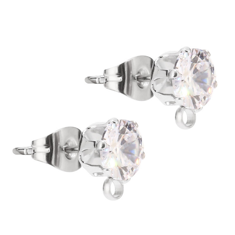 10 kom/lot prozirni/crni kubični cirkon od nehrđajućeg čelika srebrne boje za naušnice, dijelovi nakita, komponente 6 mm