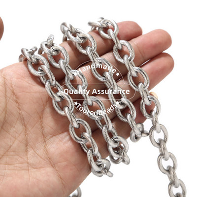 1 méteres, 12x15 mm-es rozsdamentes acél kábellánc, nehéz, kör alakú texturált vaskos láncok punk rock ékszerkészítéshez