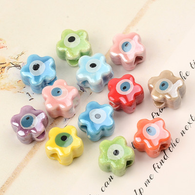 11MM двойни лицеви мъниста за очи Керамични мъниста с цветя Evil Spacer Charms Bead за изработка на бижута Направи си сам гривна Abalorios Kralen Crafts