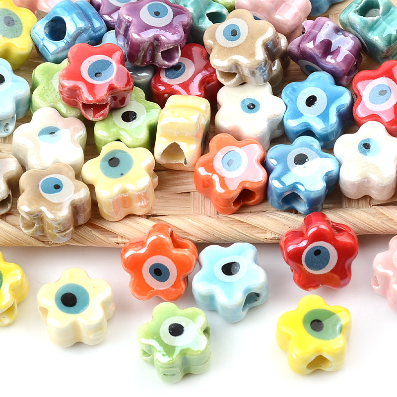 11 MM Perle za oči s dvostrukim licem Cvjetne keramičke perle Evil Spacer Charms Perla za izradu nakita Diy narukvica Abalorios Kralen Crafts