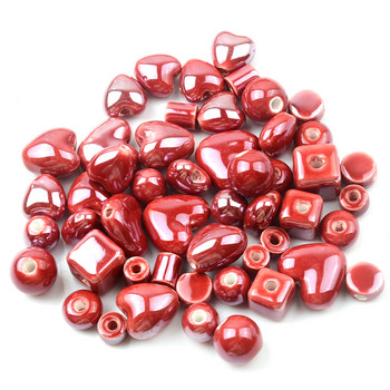 Червена серия китайски керамични мъниста квадратен куб кръгъл плосък цилиндър във формата на сърце порцеланови свободни мъниста за изработка на бижута Направи си сам занаяти