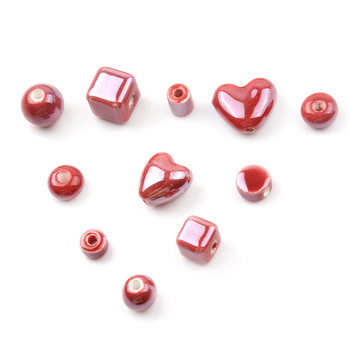 Червена серия китайски керамични мъниста квадратен куб кръгъл плосък цилиндър във формата на сърце порцеланови свободни мъниста за изработка на бижута Направи си сам занаяти