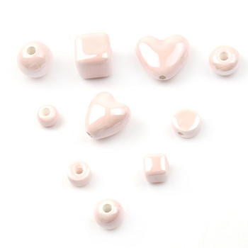Многообразна розова серия Китайски керамични мъниста Квадратни кубчета Кръгла форма на сърце Разхлабени дистанционни порцеланови мъниста за изработка на бижута Направи си сам