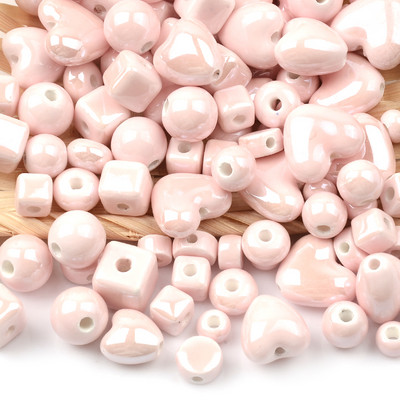Multi Shape Pink sorozat kínai kerámia gyöngyök négyzet alakú kocka kerek szív alakú laza távtartó porcelán gyöngyök ékszerkészítéshez barkácsolás
