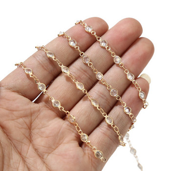 1 μέτρο KC Gold Raw Brass CZ Chain Bezel 4,5mm Clear CZ Round Beads Connectors Link Rosary Chain for DIY Jewelry Making