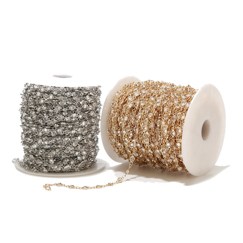 1 metar KC zlatni lanac od sirovog mesinga CZ okvirom 4,5 mm prozirne CZ okrugle perle konektori lančić brojanice za izradu nakita „uradi sam“