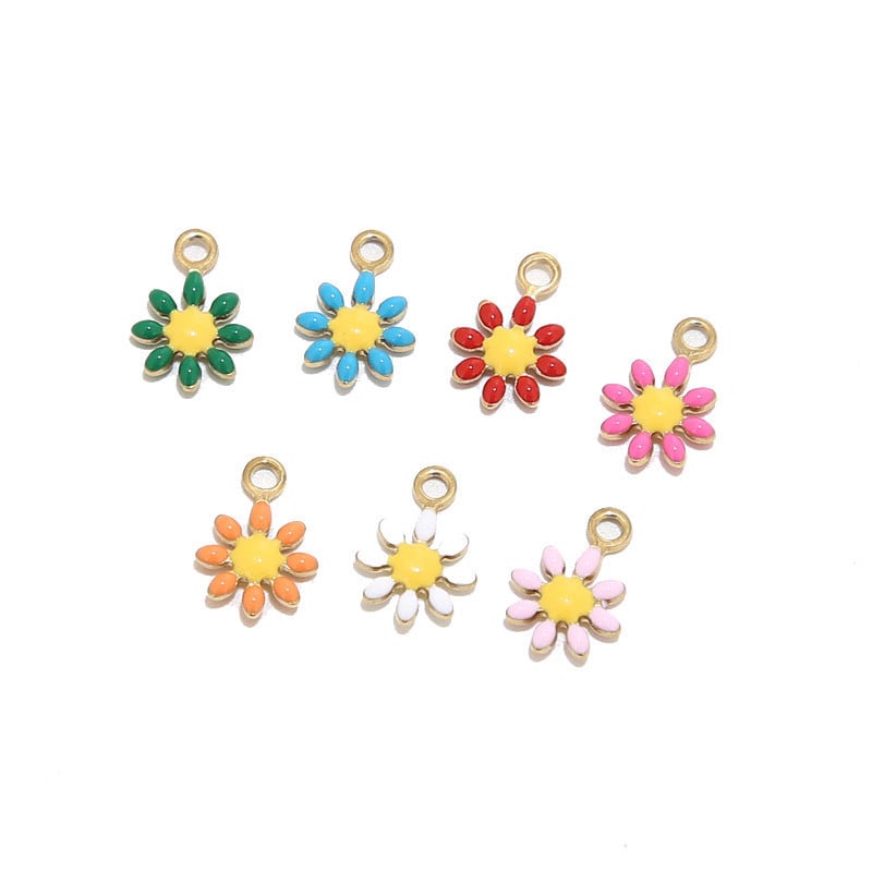 20db Rozsdamentes acél Arany Zománc Daisy Charms Gyöngyök karkötőhöz Nyaklánc Leletek készítése Vízálló