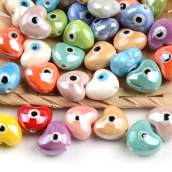 14 мм керамични мъниста във формата на сърце Evil Loose Love Eye Beads Glaze Beads за изработка на бижута Гривна Колие Charms Ключодържател