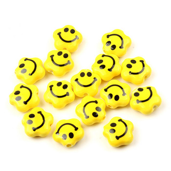 15 мм жълти керамични мъниста Усмихнато цвете във формата на дистанционер Свободни мъниста за изработка на бижута Направи си сам гривна, колие, аксесоари