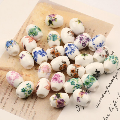 Ziedu raksti 8x10 mm ovālas keramikas krelles, 2,5 mm liela cauruma, porcelāna brīvas starplikas krelles, kas paredzētas amatniecībai, rokassprādžu rotaslietu izgatavošanai