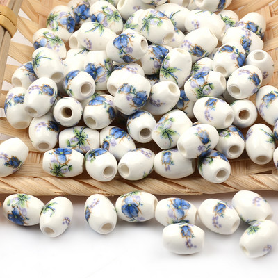 Cvjetni uzorci 8x10 mm Ovalne keramičke perle 2,5 mm Velika rupa Porculanske labave razmaknice Perle za izradu nakita za rukotvorine „uradi sam“