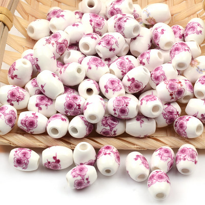 Cvjetni uzorci 8x10 mm Ovalne keramičke perle 2,5 mm Velika rupa Porculanske labave razmaknice Perle za izradu nakita za rukotvorine „uradi sam“