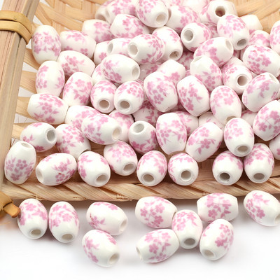 Cvjetni uzorci 8x10 mm Ovalne keramičke perle 2,5 mm Velika rupa Porculanske labave razmaknice Perle za izradu nakita za rukotvorine „uradi sam“