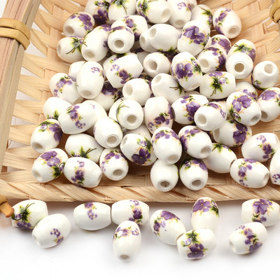 Cvjetni uzorci 8x10 mm Ovalne keramičke perle 2,5 mm Velika rupa Porculanske labave razmaknice Perle za izradu nakita za rukotvorine „uradi sam“