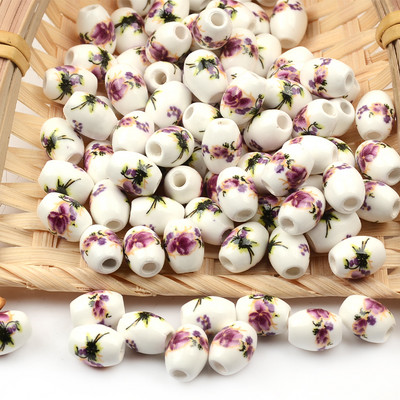 Cvjetni uzorci 8x10 mm Ovalne keramičke perle 2,5 mm Velika rupa Porculanske labave razmaknice Perle za izradu nakita za rukotvorine „uradi sam“