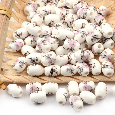 Cvjetni uzorci 8x10 mm Ovalne keramičke perle 2,5 mm Velika rupa Porculanske labave razmaknice Perle za izradu nakita za rukotvorine „uradi sam“