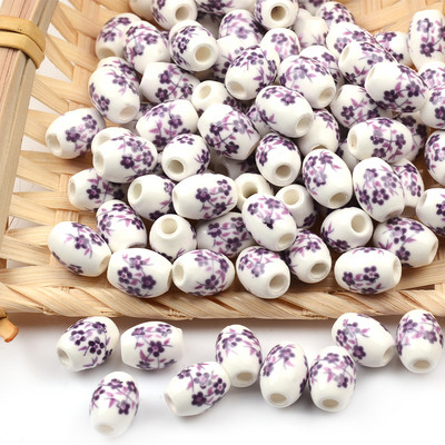 Cvjetni uzorci 8x10 mm Ovalne keramičke perle 2,5 mm Velika rupa Porculanske labave razmaknice Perle za izradu nakita za rukotvorine „uradi sam“