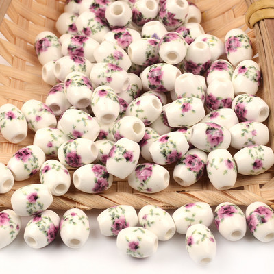 Cvjetni uzorci 8x10 mm Ovalne keramičke perle 2,5 mm Velika rupa Porculanske labave razmaknice Perle za izradu nakita za rukotvorine „uradi sam“