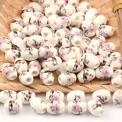 Cvjetni uzorci 8x10 mm Ovalne keramičke perle 2,5 mm Velika rupa Porculanske labave razmaknice Perle za izradu nakita za rukotvorine „uradi sam“