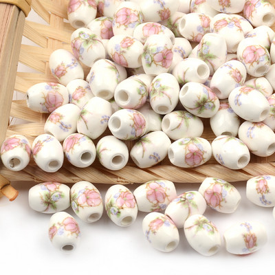 Cvjetni uzorci 8x10 mm Ovalne keramičke perle 2,5 mm Velika rupa Porculanske labave razmaknice Perle za izradu nakita za rukotvorine „uradi sam“