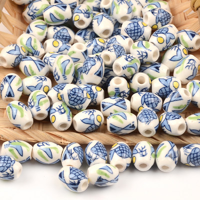 Cvjetni uzorci 8x10 mm Ovalne keramičke perle 2,5 mm Velika rupa Porculanske labave razmaknice Perle za izradu nakita za rukotvorine „uradi sam“