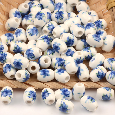 Cvjetni uzorci 8x10 mm Ovalne keramičke perle 2,5 mm Velika rupa Porculanske labave razmaknice Perle za izradu nakita za rukotvorine „uradi sam“