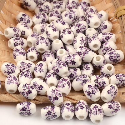 Cvjetni uzorci 8x10 mm Ovalne keramičke perle 2,5 mm Velika rupa Porculanske labave razmaknice Perle za izradu nakita za rukotvorine „uradi sam“