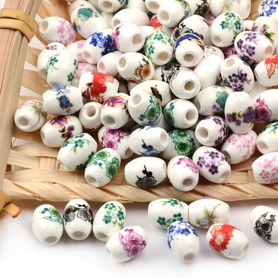 Cvjetni uzorci 8x10 mm Ovalne keramičke perle 2,5 mm Velika rupa Porculanske labave razmaknice Perle za izradu nakita za rukotvorine „uradi sam“