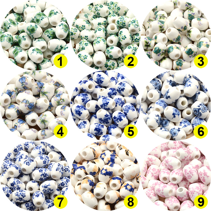 Cvjetni uzorci 8x10 mm Ovalne keramičke perle 2,5 mm Velika rupa Porculanske labave razmaknice Perle za izradu nakita za rukotvorine „uradi sam“